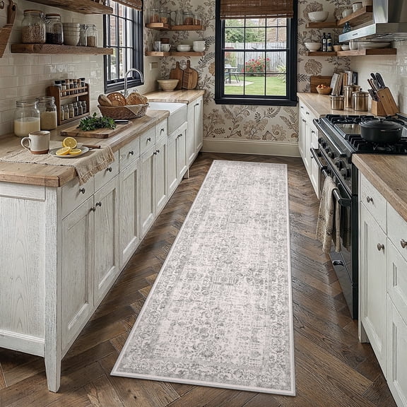 BERTHMEER 3'x7' Washable Runner Rugs for Hallway Kitchen Entryway Non-slip, Gray
