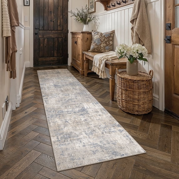 BERTHMEER 3'x8' Washable Runner Rugs for Kitchen Hallway Entryway Bathroom Non-slip, Blue Brown