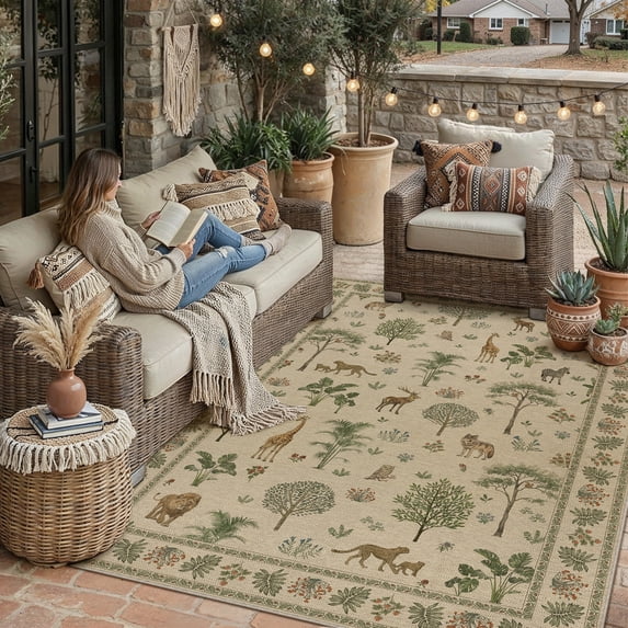 BERTHMEER 3'x5' Easy Jute Area Rug for Living Room, Front Door Mat Non Slip Washable Neutral Area Rug, Farmhouse Non Slip Low Pile Floor Carpet for Entryway Porch Doorway, Natural