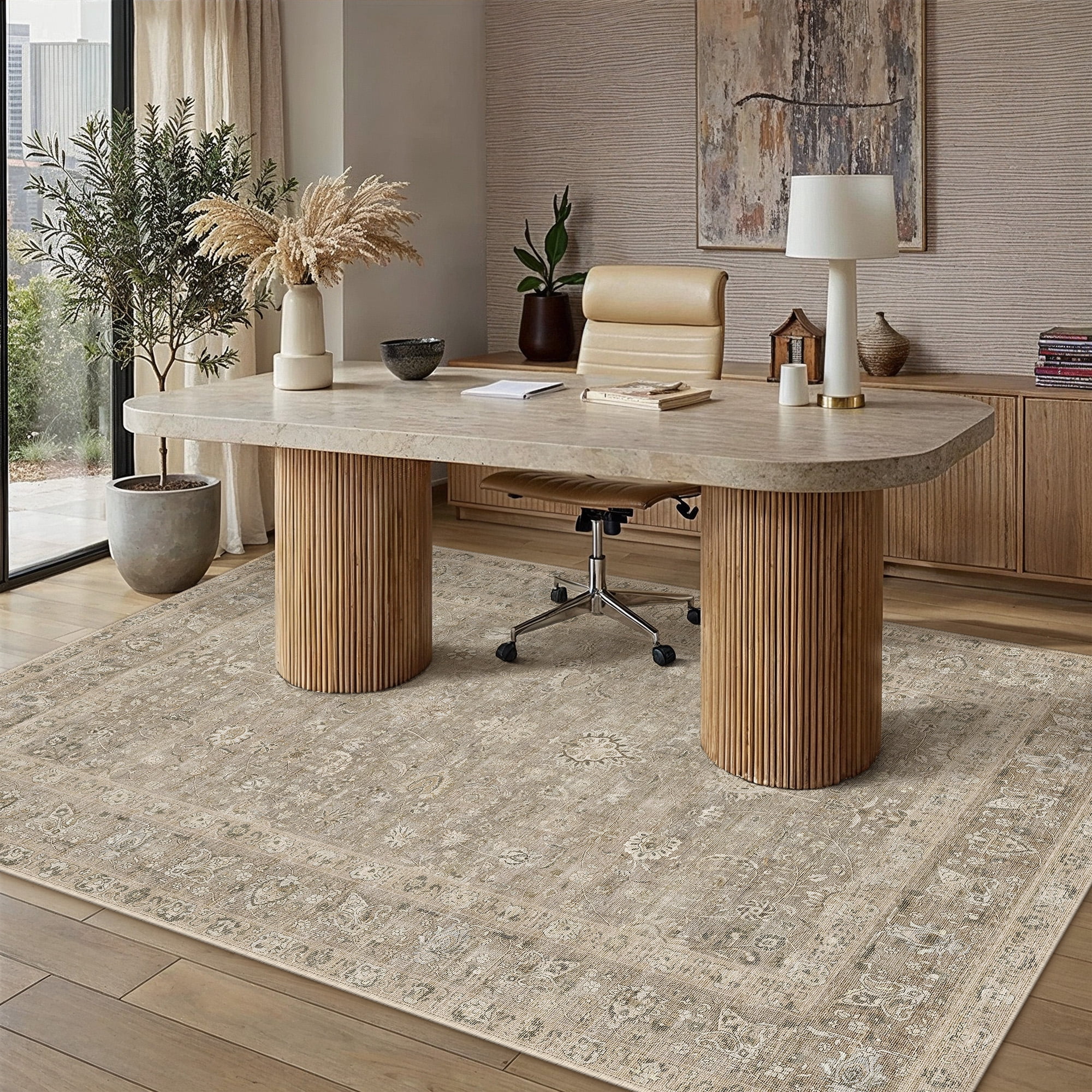 BERTHMEER 4'×6' Area Rugs for Living Room Bedroom Dining Room Entryway Entrance Oriental Floral Vintage Farmhouse Machine Washable Non-slip Traditional Distressed Carpets, Brown