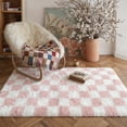 thumbnail image 1 of BERTHMEER 4'x6' Shag Ultra-Soft Area Rugs for Bedroom Living Room Dinning Room Plush Pile Soft Fluffy Geometric Modern Indoor Carpets Rugs,Pink White, 1 of 7