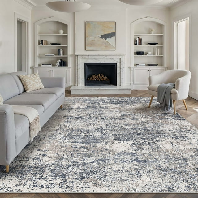 BERTHMEER 4'x6' Abstract Area Rugs for Living Room Entryway Office Washable Rugs, Non-slip, Blue