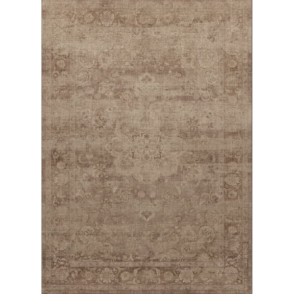 BERTHMEER 4'x6' Area Rugs for Living Office Kitchen Entryway Doorway Oriental Floral Vintage Farmhouse Machine Washable Non-slip Traditional Distressed Carpets, Brown