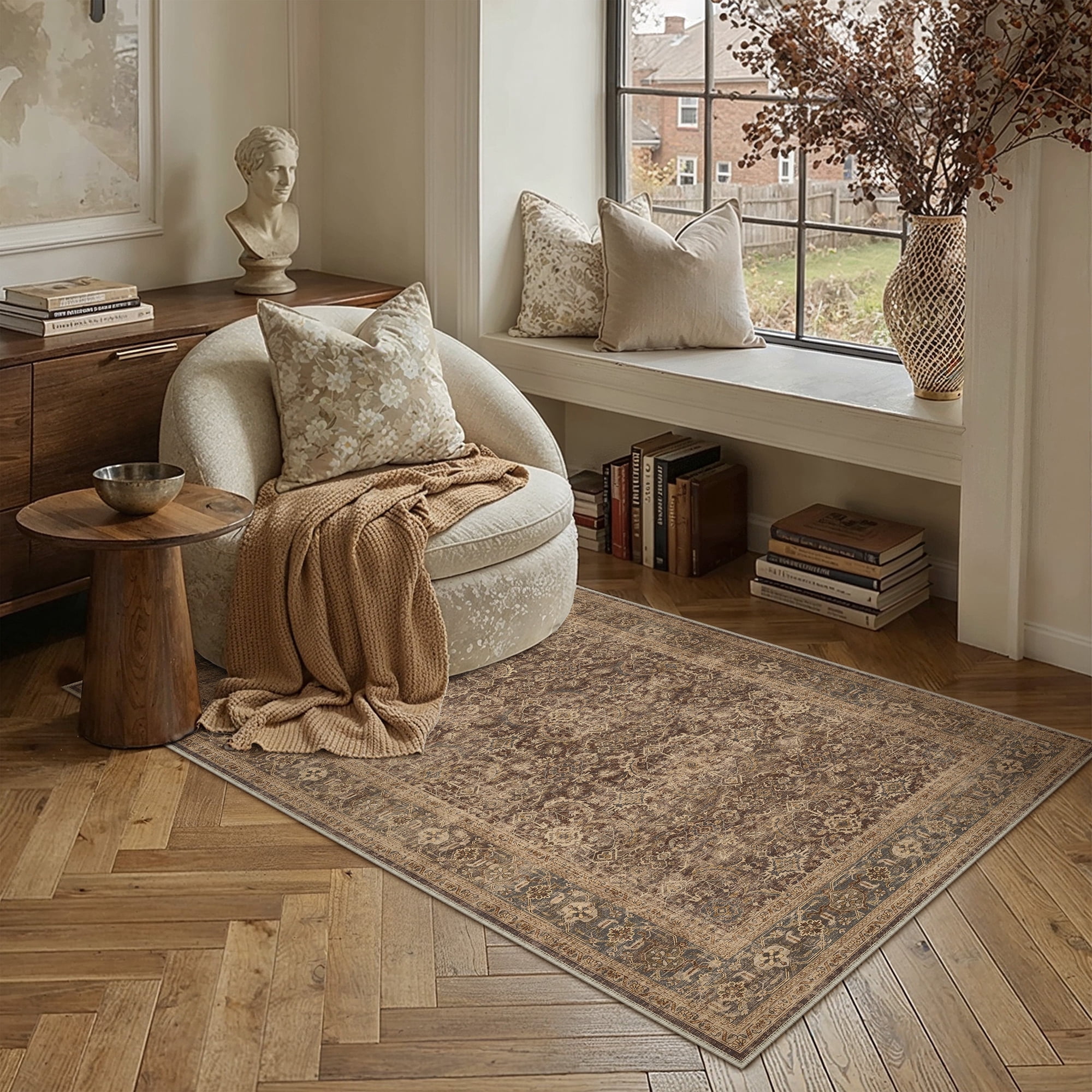 berthmeer 4'x6' area rugs for living room rug for bedroom kitchen non slip washable vintage brown carpets oriental distressed office dorm dining room traditional distressed throw rugs