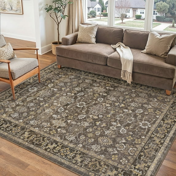 BERTHMEER 4'x6' Area Rugs for Living Room Vintage Brown Rugs for Bedroom Kitchen Non Slip Washable Carpets Oriental Distressed Home Office Dorm Dining Room Traditional Distressed Throw Rugs