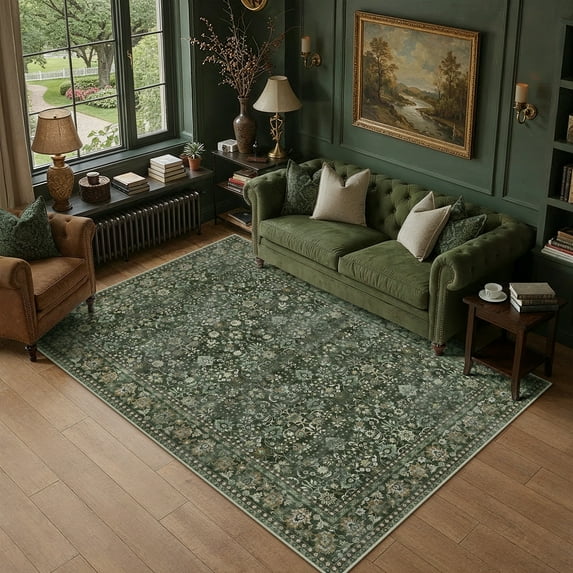 BERTHMEER 4'x6' Area Rugs Washable Rugs for Living Room Bedroom Office Kitchen Entryway Doorway Non-slip,Deep Green
