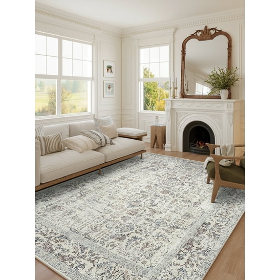 BERTHMEER 4'x6' Area Rugs Washable Vintage Oriental Rugs for Entryway Bedroom Office Throw Rugs Non-slip, Brown Multi
