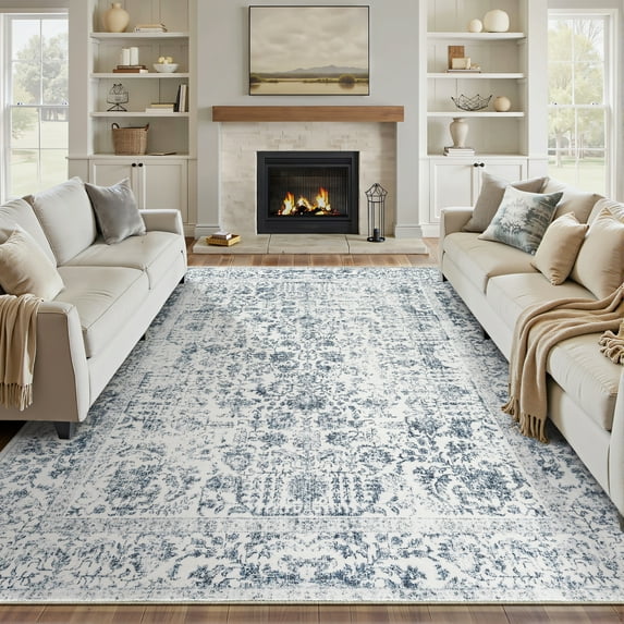 BERTHMEER 4'x6' Area Rugs Washable Vintage Oriental Rugs for Office Entryway Bedroom Throw Rugs Non-slip, Navy Blue