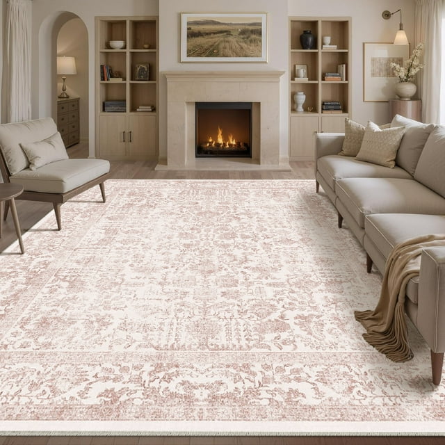 BERTHMEER 4'x6' Area Rugs Washable Vintage Oriental Rugs for Office Entryway Bedroom Throw Rugs Non-slip, Pink