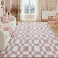thumbnail image 1 of BERTHMEER 4'x6' Checkered Rug for Living Room, Modern Pink and White Checkerboard Shag Rug Non-Slip Area Rug Soft Indoor Fluffy Rugs for Bedroom Carpet Home Dorm Aesthetic Decor, 1 of 5