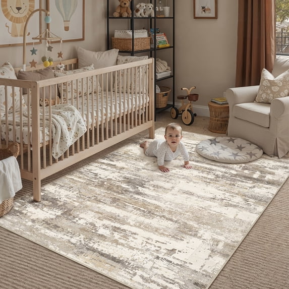 BERTHMEER 4'x6' Washable Area Rugs Rugs for Kitchen Office Entryway Doorway Bedroom Living Room Non-slip,Brown&Yellow