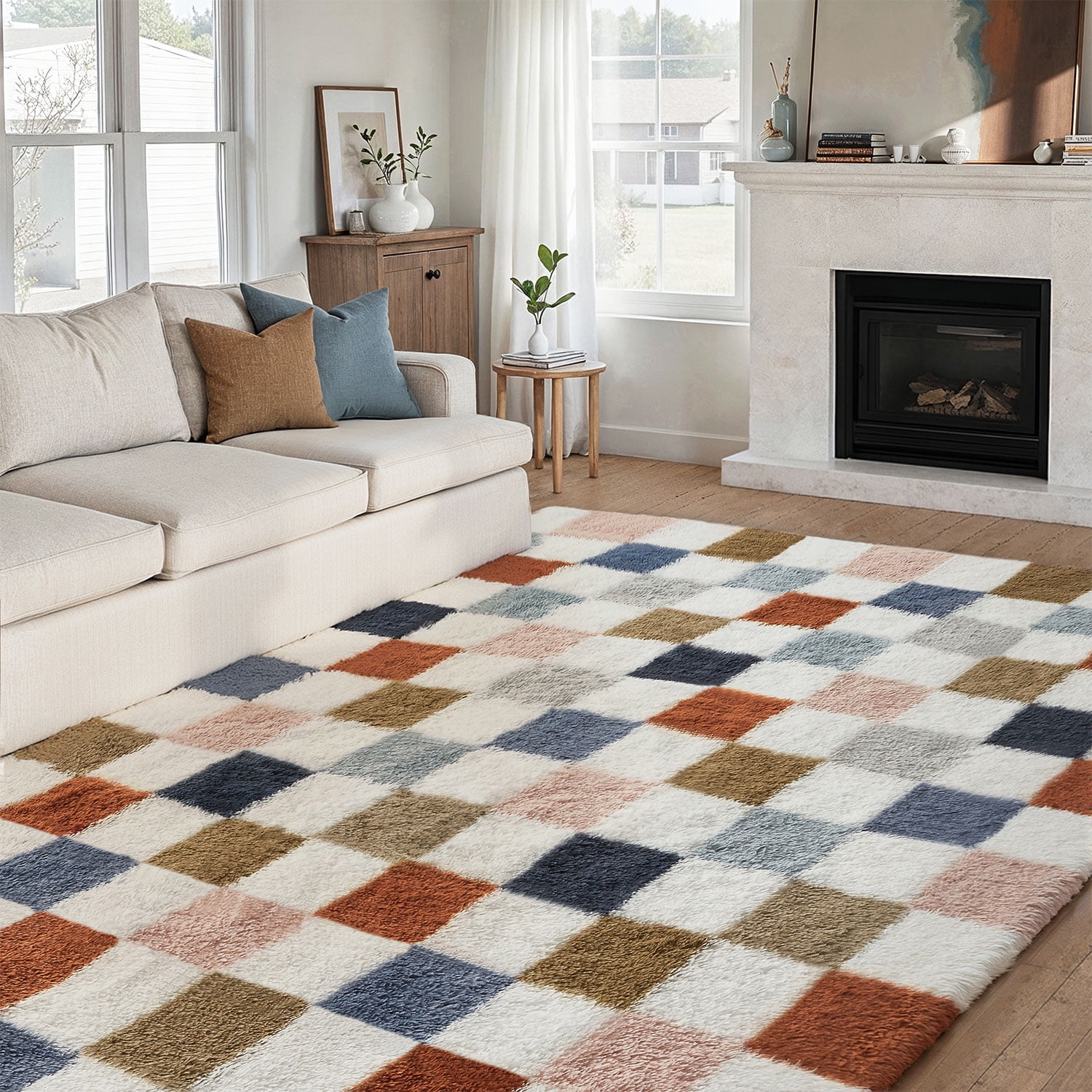 BERTHMEER 5'x7' Multicolor Fluffy Shag Area Rugs for Living Room ...