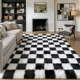 thumbnail image 1 of BERTHMEER 5'x8' Fluffy Checkered Area Rugs for Bedroom Living Room Dinning Room Soft Modern Geometric Plush Pile Ultra-Soft Rugs Carpets,Black White, 1 of 7