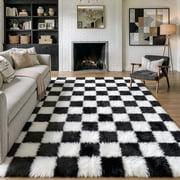 BERTHMEER 5'x8' Fluffy Checkered Area Rugs for Bedroom Living Room Dinning Room Soft Modern Geometric Plush Pile Ultra-Soft Rugs Carpets,Black White