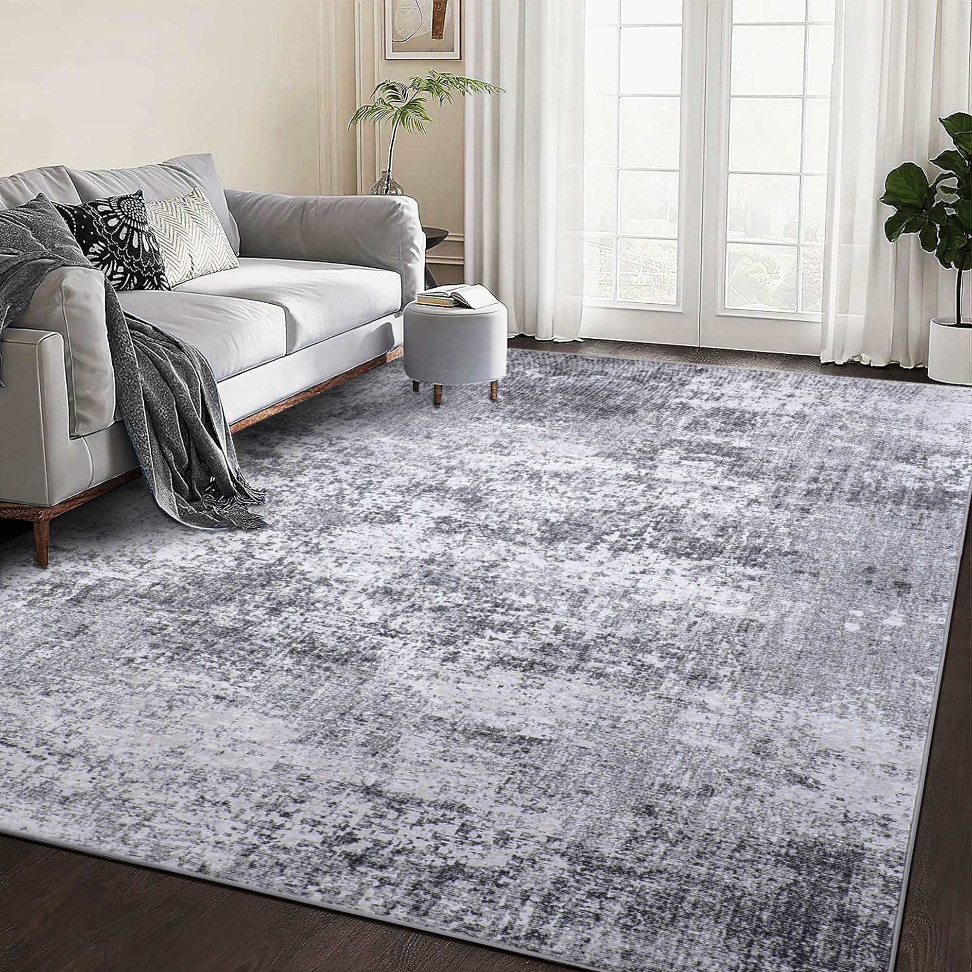 Berthmeer 5' x 7' Modern Abstract Area Rug Indoor Gray Machine Washable ...