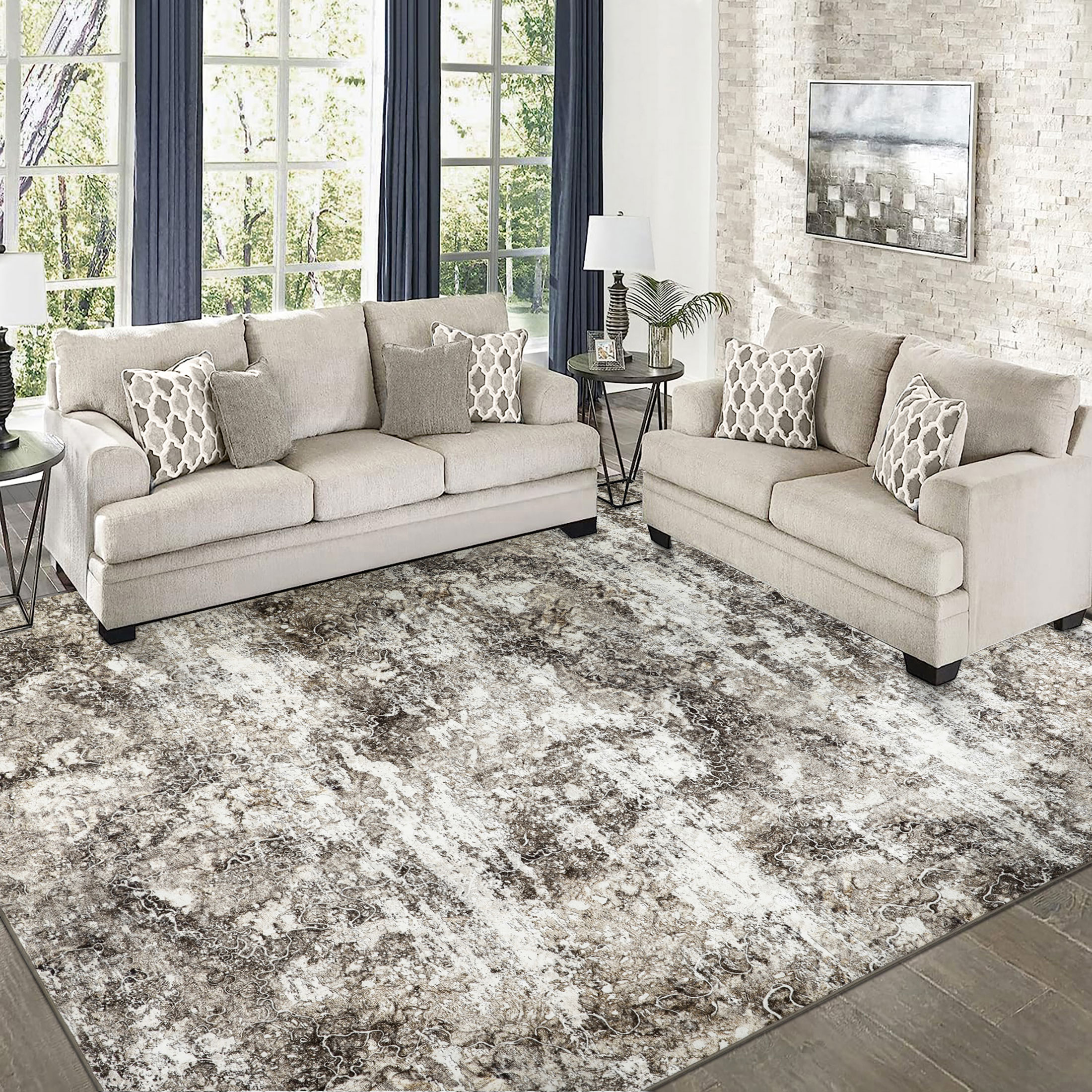 BERTHMEER 5' x 7' Modern Area Rugs on Clearance Abstract Rugs for Living Room Brown Rugs Bedroom