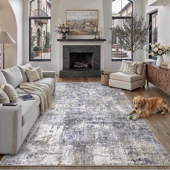 BERTHMEER 5'x7' Abstract Area Rugs for Living Room Modern Gray Rugs Bedroom Dining Room Office Kitchen Contemporary Rugs non-slip Machine Washable, Blue Gray