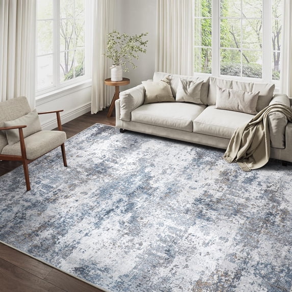 BERTHMEER 5'x7' Abstract Area Rugs for Living Room,Washable Indoor for Living Room Bedroom Dining Room Kitchen Office Farmhouse Contemporary Rugs,Blue and Gray