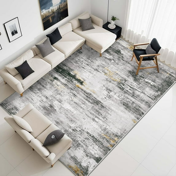 BERTHMEER 5'x7' Abstract Area Rugs for Living Room Bedroom Dining Room Farmhouse Rugs Non-Slip Machine Washable Indoor Rugs,Black&Gold