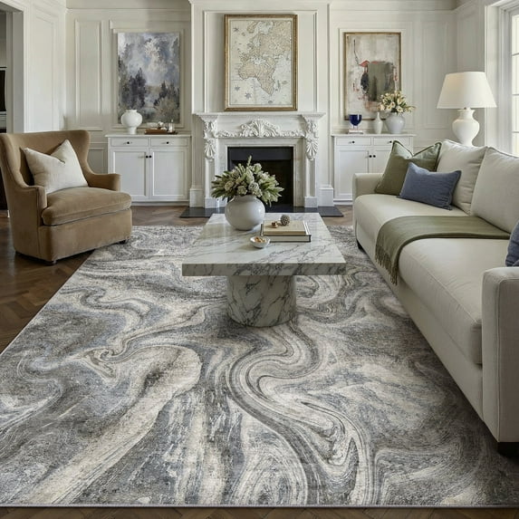 BERTHMEER 5'x7' Area Rugs for Living Room Bedroom Dining Room Farmhouse Kitchen Modern Abstract Washable Non-slip Contemporary Rugs,Blue