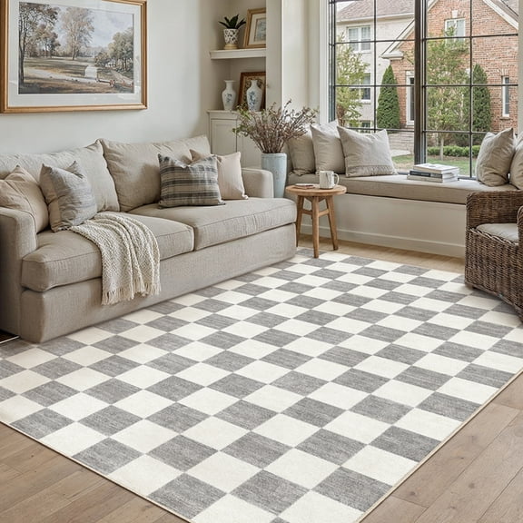 BERTHMEER 5'x7' Area Rugs for Living Room Bedroom Dining Room Farmhouse Kitchen Office Geometric Modern Rugs Machine Washable Non Slip Indoor Carpets,Gray