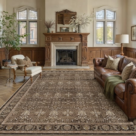 BERTHMEER 5'x7' Area Rugs for Living Room Bedroom Kitchen Entrance Traditional Rugs Vintage Non Slip Washable Dorm Office Oriental Dining Room Throw Carpets,Brown