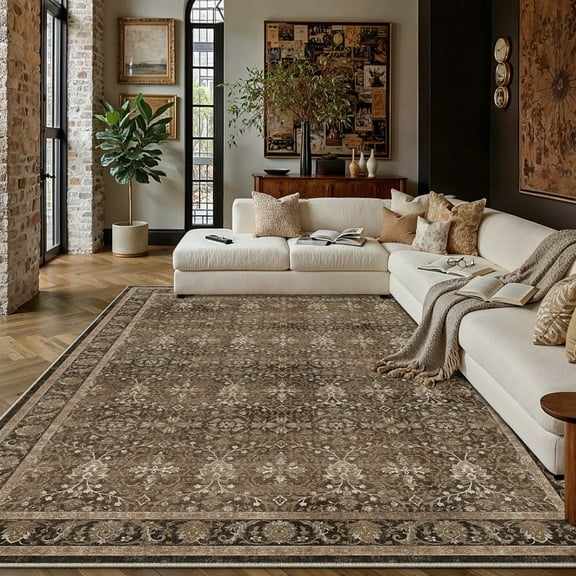BERTHMEER 5'x7' Area Rugs for Living Room Bedroom Kitchen Entrance Traditional Rugs Vintage Non Slip Washable Dorm Office Oriental Dining Room Throw Carpets,Brown