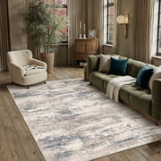 BERTHMEER 5'x7' Area Rugs for Living Room Bedroom Kitchen Rugs Non Slip Machine Washable Abstract Blue and Brown Carpet Dorm Office Dining Room Modern Contempor