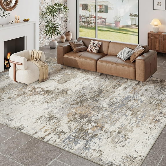 BERTHMEER 5'x7' Area Rugs for Living Room Bedroom Kitchen Rugs Non Slip Washable Gray Modern Dorm Office Dining Room Abstract Brown Contemporary Throw Rugs