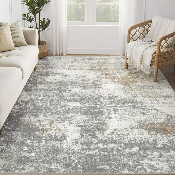BERTHMEER 5'x7' Area Rugs for Living Room Bedroom Kitchen Rugs Non Slip Washable Gray Modern Dorm Office Dining Room Abstract Gold Contemporary Throw Rugs