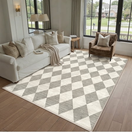 BERTHMEER 5'x7' Area Rugs for Living Room Bedroom Kitchen Rugs Washable Non Slip Geometric Rhombus Checkered Contemporary Office Dining Room Farmhouse Rugs Carpets,Gray