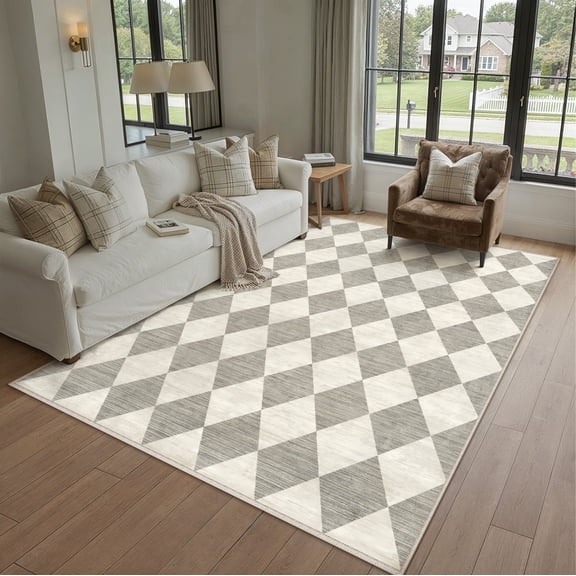 BERTHMEER 5'x7' Area Rugs for Living Room Bedroom Kitchen Rugs Washable Non Slip Geometric Rhombus Checkered Contemporary Office Dining Room Farmhouse Rugs Carpets,Gray