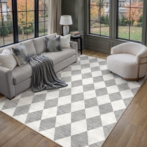 BERTHMEER 5'x7' Area Rugs for Living Room Bedroom Kitchen Rugs Washable Non Slip Geometric Rhombus Checkered Contemporary Office Dining Room Farmhouse Rugs Carpets,Gray