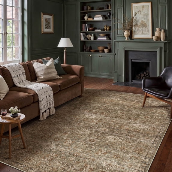 BERTHMEER 5'x7' Area Rugs for Living Room Bedroom Kitchen Traditional Rugs Vintage Non Slip Washable Dorm Office Oriental Dining Room Floral Throw Rugs Carpets,Gradient Brown