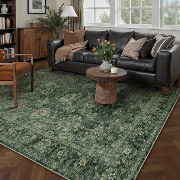 BERTHMEER 5'x7' Area Rugs for Living Room Bedroom Rugs Kitchen Non Slip Washable Vintage Green Carpets Oriental Distressed Office Dorm Dining Room Traditional Distressed Throw Rugs