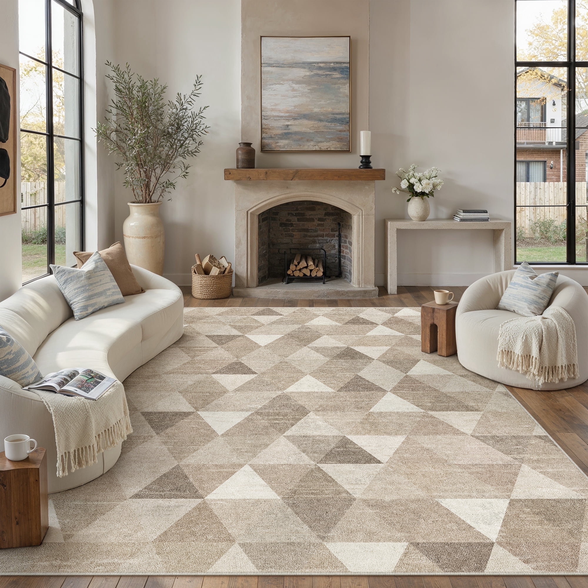 BERTHMEER 5'x7' Area Rugs for Living Room Brown Geometric Polygon Rugs ...