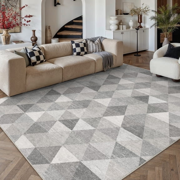 BERTHMEER 5'x7' Area Rugs for Living Room Gray Geometric Polygon Rugs for Bedroom Modern Kitchen Non Slip Washable Contemporary Carpets Home Office Dorm Dining Room Checkered pattern Throw Rugs