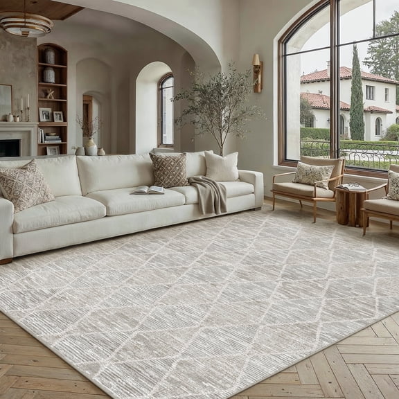 BERTHMEER 5'x7' Area Rugs for Living Room Gray Geometric Rhombus Pattern Rugs for Bedroom Modern Kitchen Non Slip Washable Contemporary Carpets Home Office Dorm Dining Room Checkered Throw Rugs