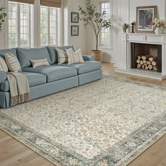 BERTHMEER 5'x7' Area Rugs for Living Room Kitchen Bedroom Rugs Non Slip Washable Vintage Beige Gray Carpets Oriental Distressed Office Dorm Dining Room Traditional Distressed Throw Rugs
