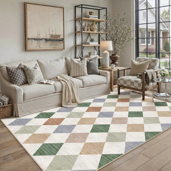 BERTHMEER 5'x7' Area Rugs for Living Room Modern Rhombus Checkered Rugs Bedroom Office Dining Room Farmhouse Geometric Contemporary Washable Non Slip Rugs Carpets, Multicolor