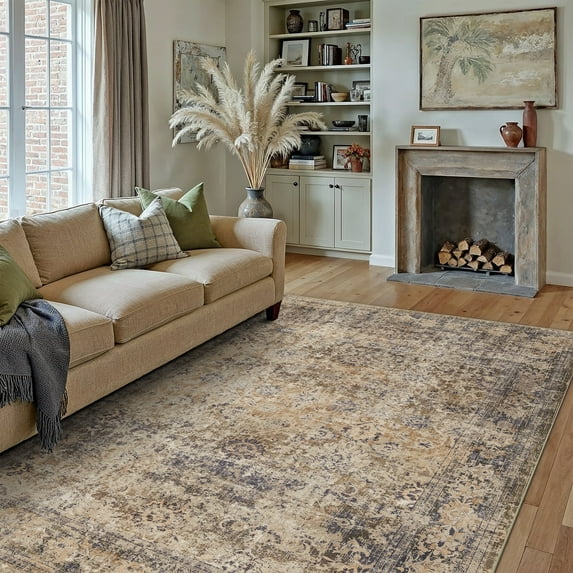 BERTHMEER 5'x7' Area Rugs for Living Room Rug for Bedroom Kitchen Non Slip Washable Vintage Brown Carpets Oriental Distressed Office Dorm Dining Room Traditional Distressed Throw Rugs
