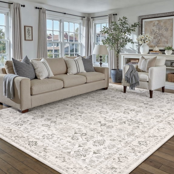 BERTHMEER 5'x7' Area Rugs for Living Room Rug for Bedroom Kitchen Non Slip Washable Vintage Gray Carpets Oriental Distressed Office Dorm Dining Room Traditional Distressed Throw Rugs