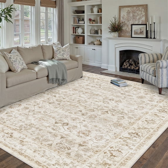 BERTHMEER 5'x7' Area Rugs for Living Room Rugs for Bedroom Kitchen Non Slip Washable Vintage Beige Carpets Oriental Distressed Office Dorm Dining Room Traditional Distressed Throw Rugs