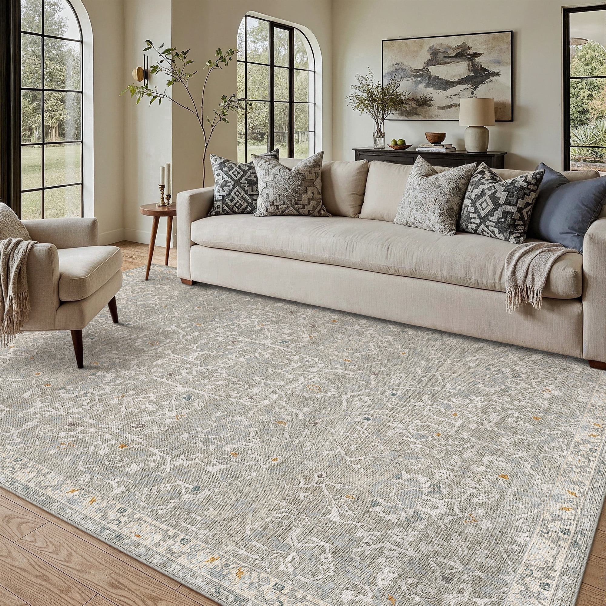 berthmeer 5'x7' area rugs for living room vintage blue and gray rugs for bedroom kitchen non slip washable carpets oriental distressed home office dorm dining room traditional distressed throw rugs