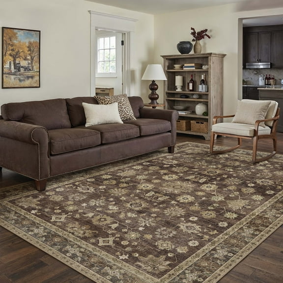 BERTHMEER 5'x7' Area Rugs for Living Room Vintage Brown Rugs for Bedroom Kitchen Non Slip Washable Carpets Oriental Distressed Home Office Dorm Dining Room Traditional Distressed Throw Rugs