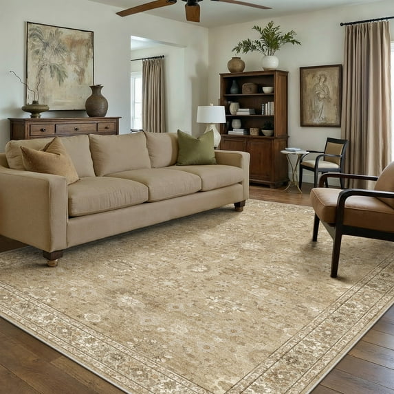 BERTHMEER 5'x7' Area Rugs for Living Room Vintage Brown Rugs for Bedroom Kitchen Non Slip Washable Carpets Oriental Distressed Home Office Dorm Dining Room Traditional Distressed Throw Rugs