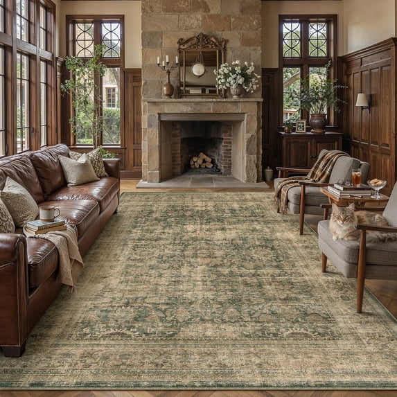 BERTHMEER 5'x7' Area Rugs for Living Room Vintage Brown Rugs for Bedroom Kitchen Non Slip Washable Carpets Oriental Distressed Home Office Dorm Dining Room Traditional Distressed Throw Rugs
