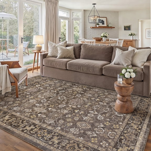 BERTHMEER 5'x7' Area Rugs for Living Room Vintage Brown Rugs for Bedroom Kitchen Non Slip Washable Carpets Oriental Distressed Home Office Dorm Dining Room Traditional Distressed Throw Rugs