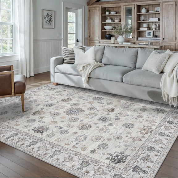BERTHMEER 5'x7' Area Rugs for Living Room Vintage Gray Rugs for Bedroom Kitchen Non Slip Washable Carpets Oriental Distressed Home Office Dorm Dining Room Traditional Distressed Throw Rugs