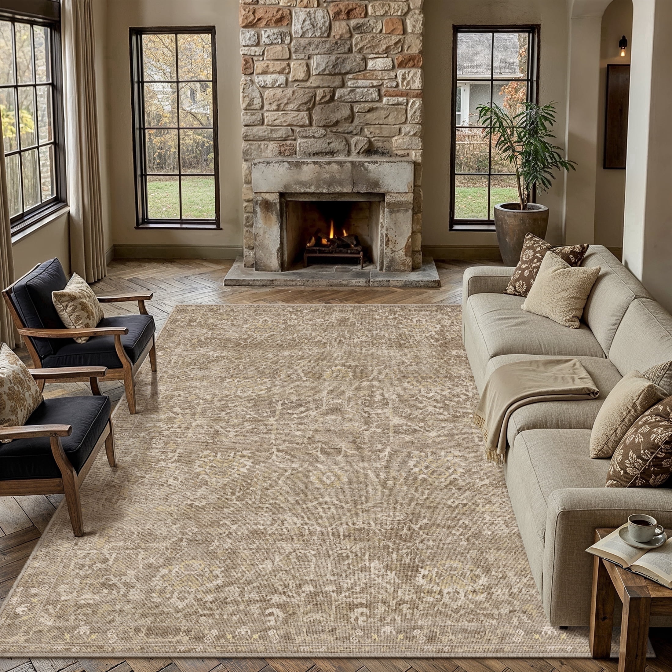 berthmeer 5'x7' area rugs for living room vintage light brown rugs for bedroom kitchen non slip washable carpets oriental distressed home office dorm dining room traditional distressed throw rugs